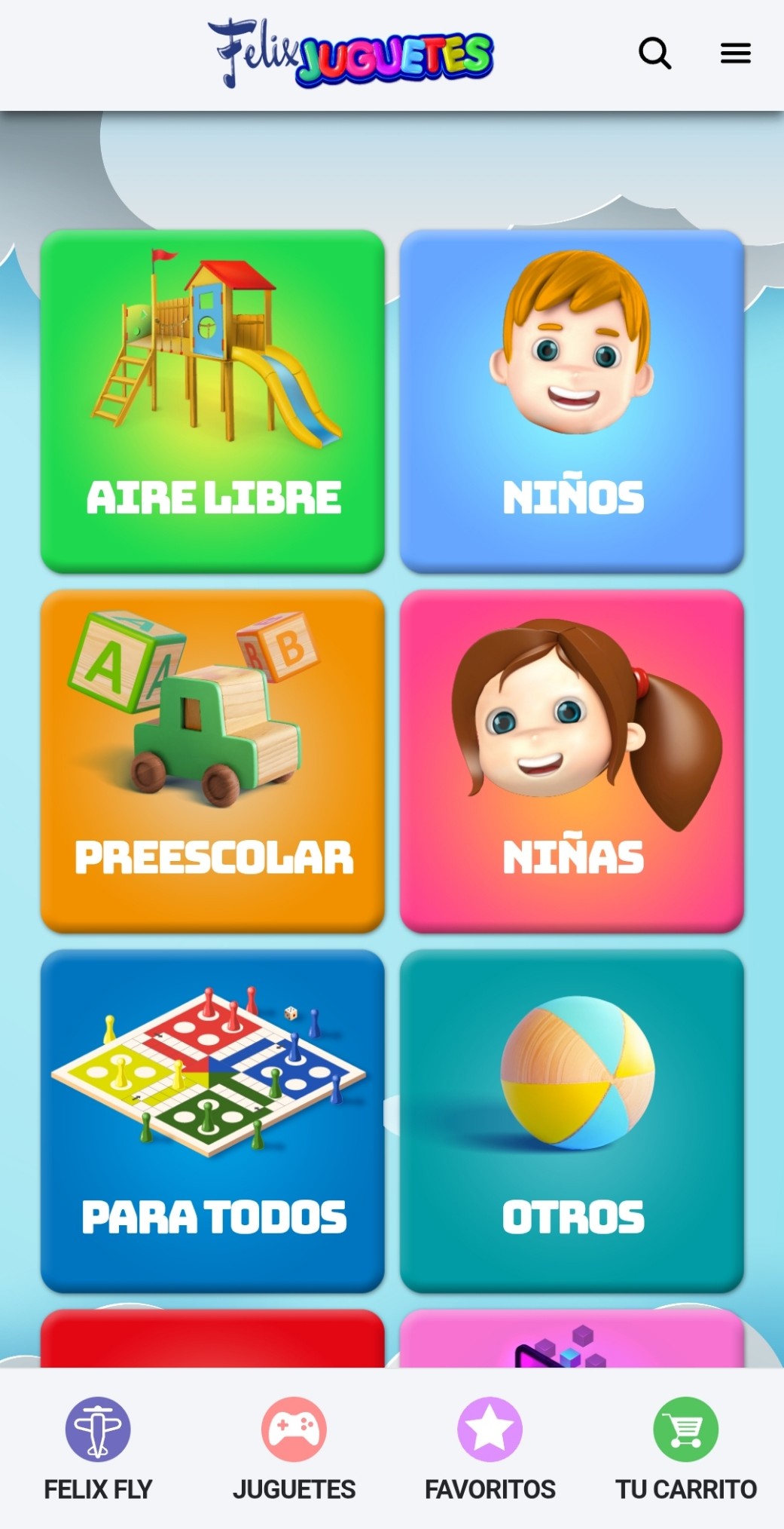 Pantalla de la aplicación móvil Felix con wishlist, filtros y mecánicas promocionales